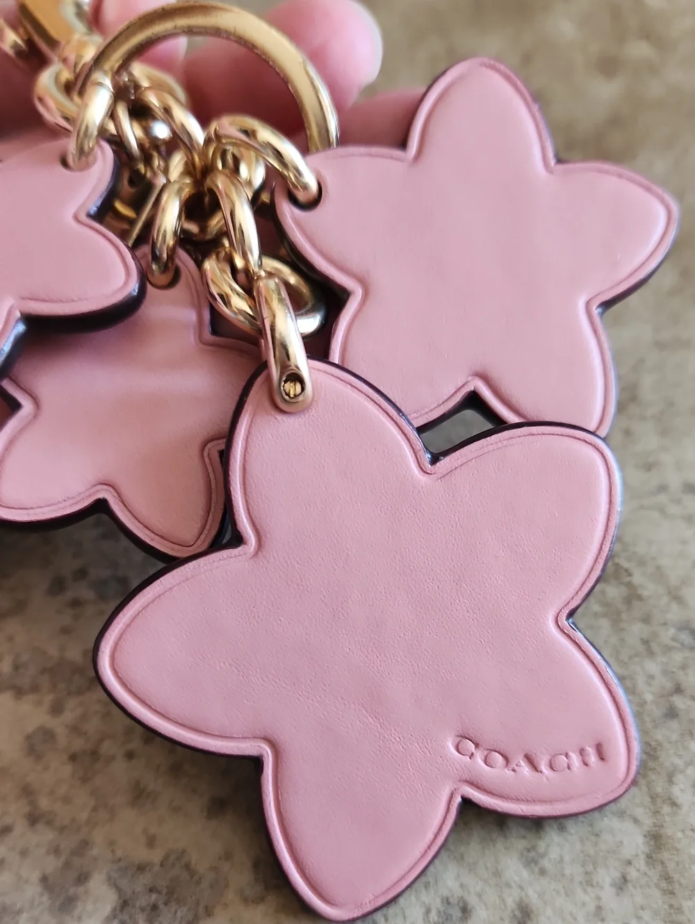 COACH Wildflower Pink Floral Leather Key/purse Charm with Gold Hardware